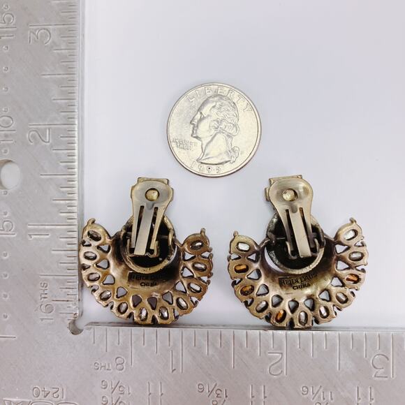 Signed Heidi Daus Clear Rhinestone Gold Tone Door Knocker Clip On Earrings - Picture 11 of 11